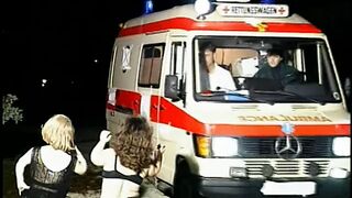 Horny midget sluts suck guy's tool in an ambulance