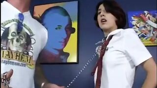 Cute Slut in Skirt Takes 2 Dicks in Her Ass and Cum Sprayed After Being Fucked